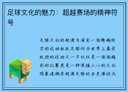 足球文化的魅力：超越赛场的精神符号